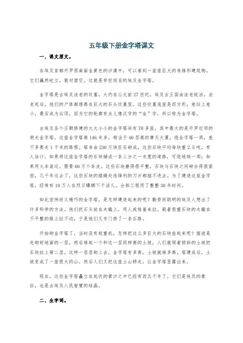五年级下册金字塔课文