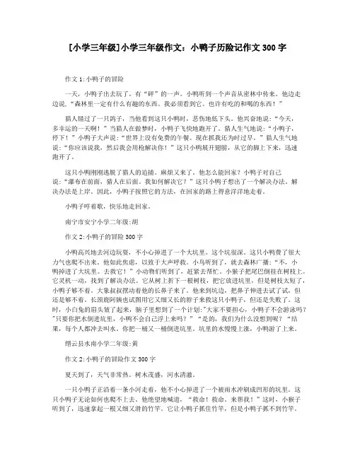 [小学三年级]小学三年级作文：小鸭子历险记作文300字