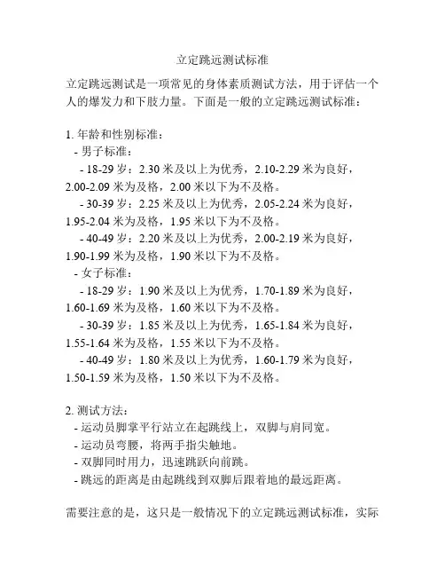 立定跳远测试标准