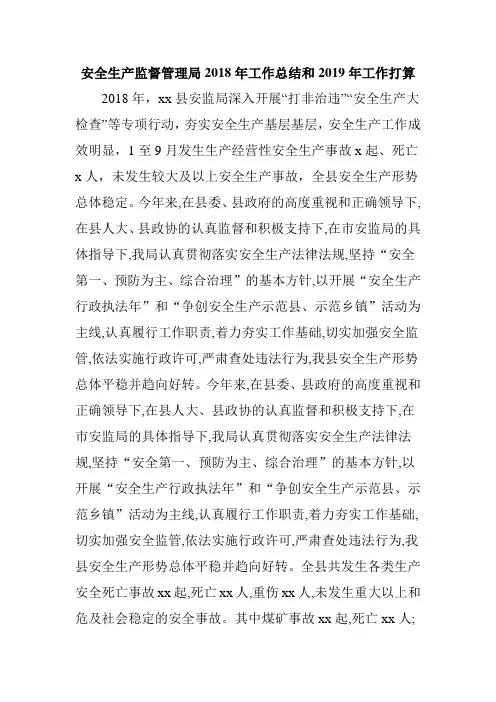 2018年安监局工作总结和2019年工作打算工作计划