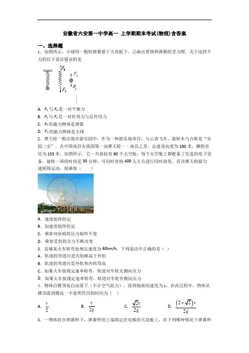 安徽省六安第一中学高一 上学期期末考试(物理)含答案