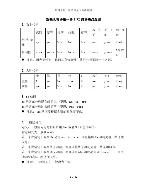 新概念第一册英语全面语法总结