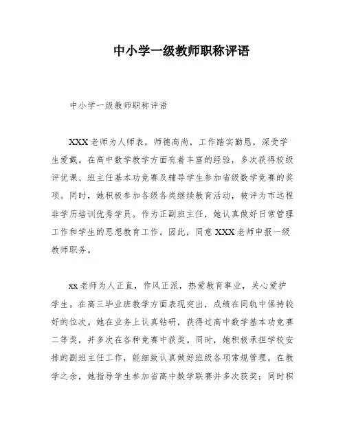 中小学一级教师职称评语
