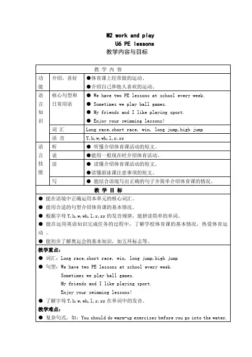 2017上海教育版英语六年级下册Unit 6《PE lessons》教案