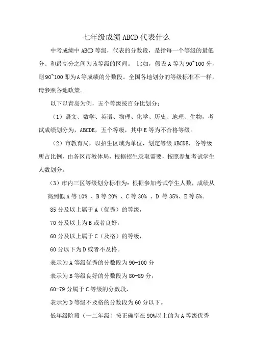 七年级成绩ABCD代表什么