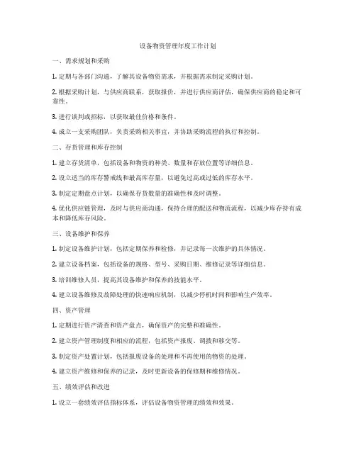 设备物资管理年度工作计划