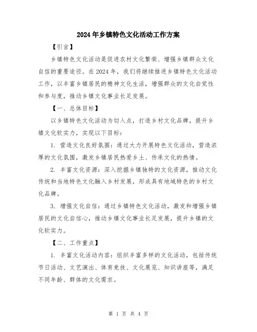 2024年乡镇特色文化活动工作方案