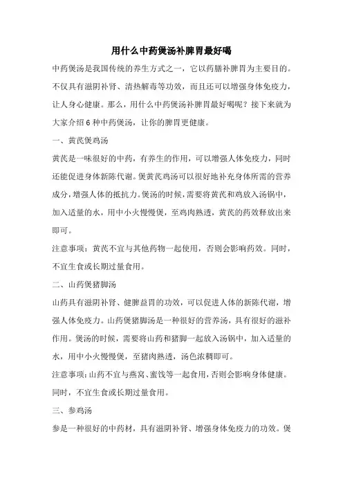 用什么中药煲汤补脾胃最好喝