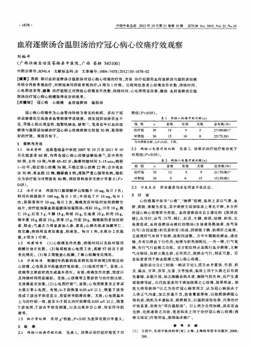 血府逐瘀汤合温胆汤治疗冠心病心绞痛疗效观察
