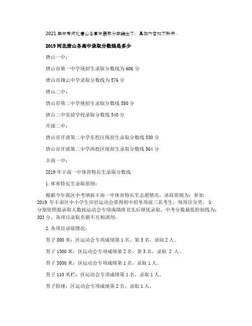 2021河北唐山中考各高中录取分数线公布