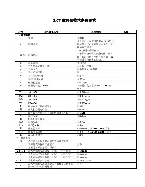 3.0T磁共振技术参数