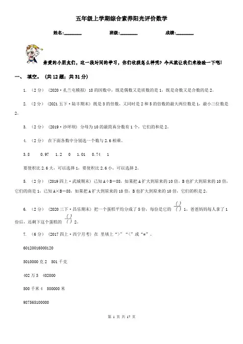 五年级上学期综合素养阳光评价数学