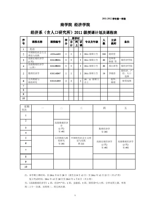 商学院课表