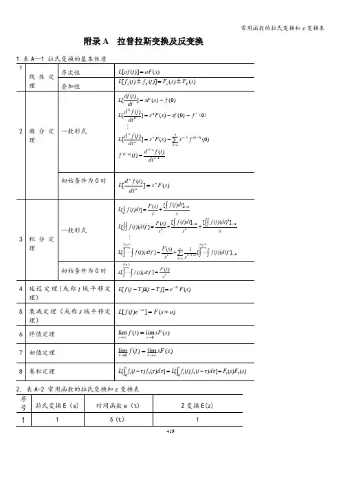 常用函数的拉氏变换和z变换表
