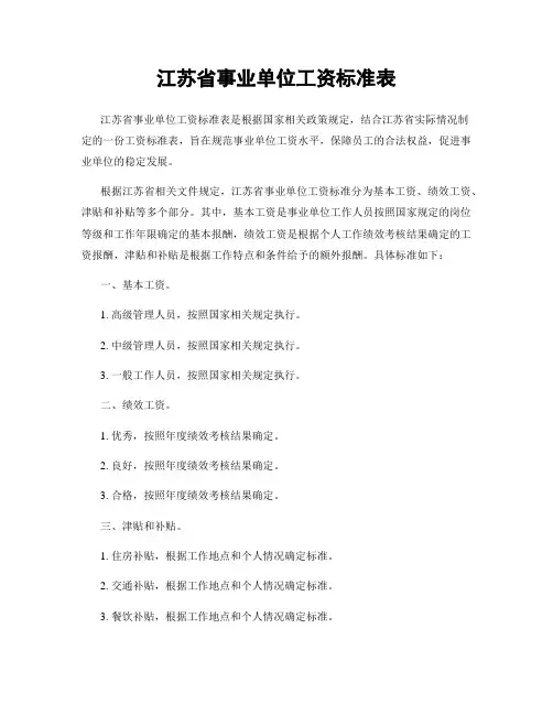 江苏省事业单位工资标准表