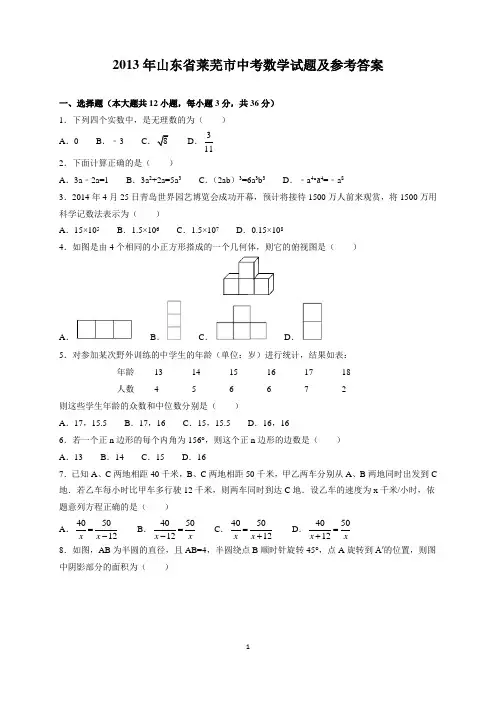 2013年山东省莱芜市中考数学试题及参考答案(word解析版)