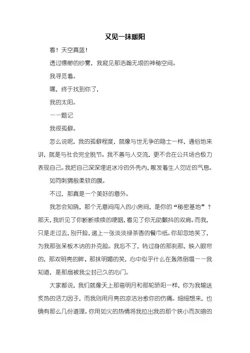 初三作文：又见一抹暖阳作文800字