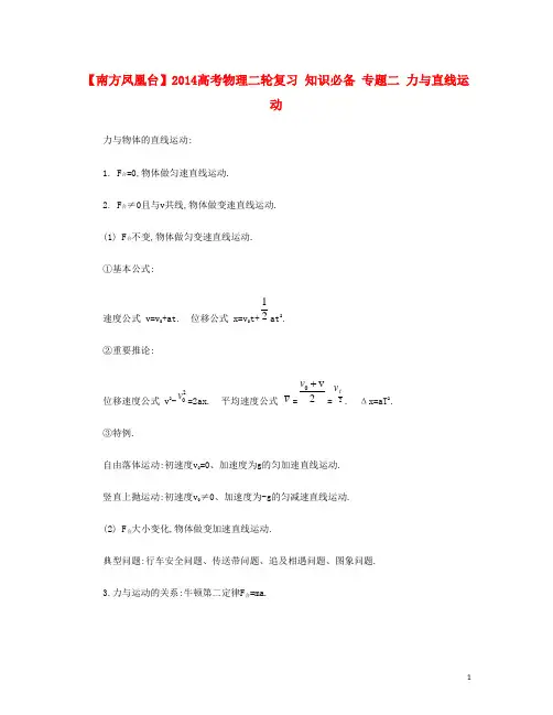 高考物理二轮复习 知识必备 专题二 力与直线运动