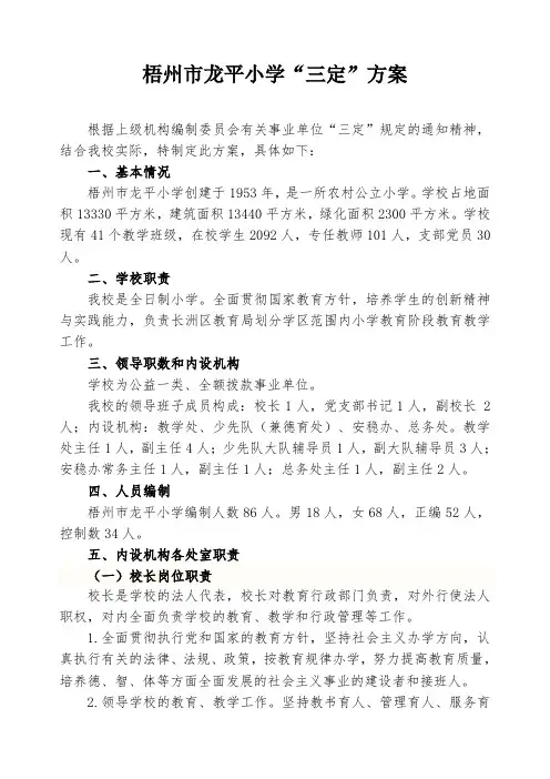 中太小学“三定”方案