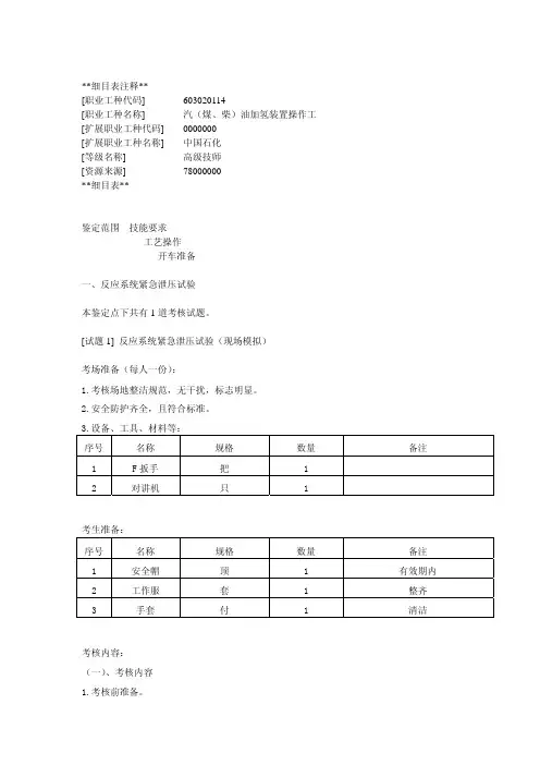 汽(煤、柴)油加氢装置操作工(高级技师)