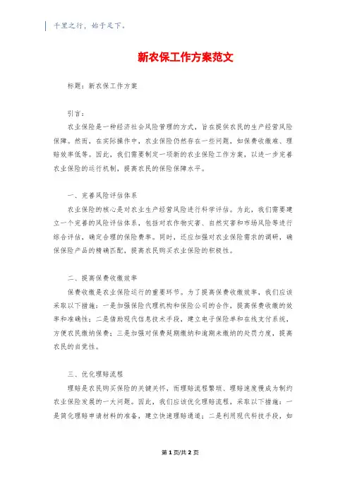新农保工作方案范文