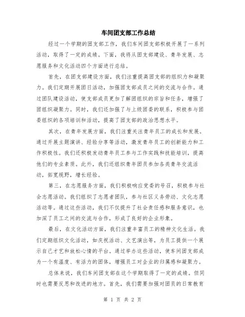 车间团支部工作总结