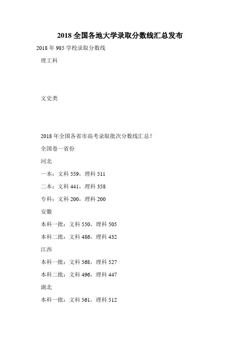 2018全国各地大学录取分数线汇总发布.doc