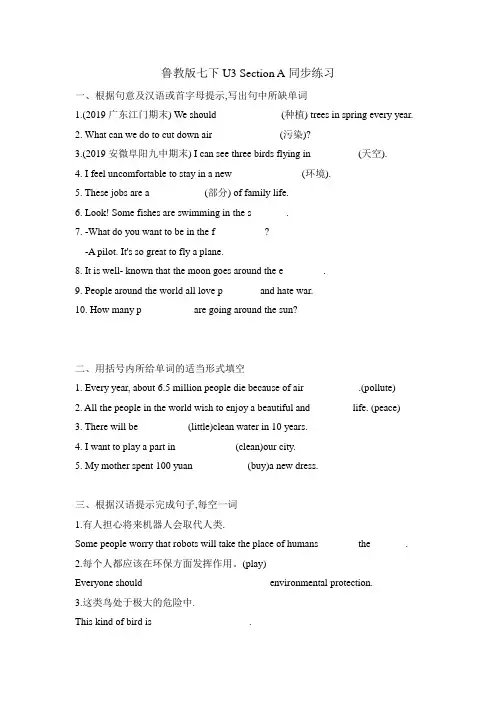 U3  Will people have robots SectionA 鲁教版英语七年级下册同步练习题(含答案)