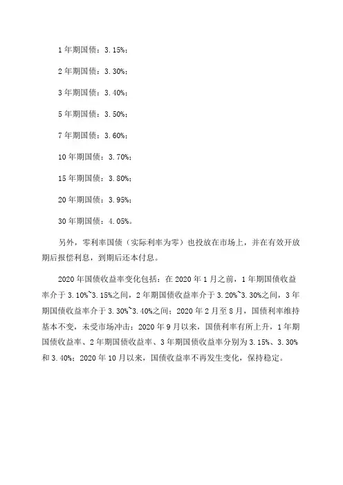 2020年国债利率表