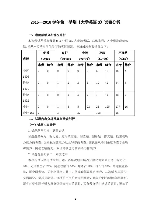 《大学英语3》试卷分析1