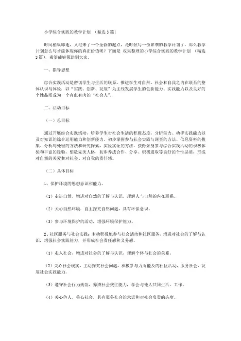 2020年小学综合实践的教学计划【精品】