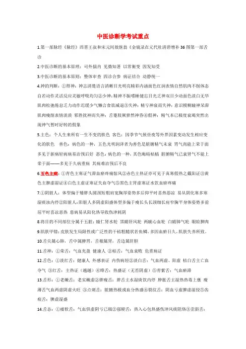 中医诊断学考试重点