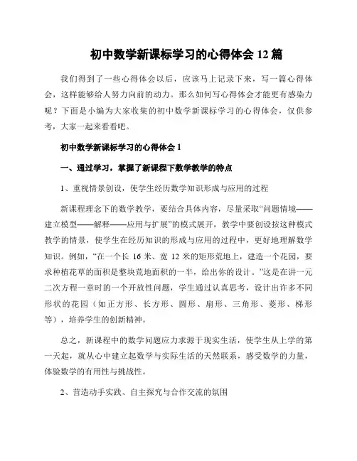 初中数学新课标学习的心得体会12篇