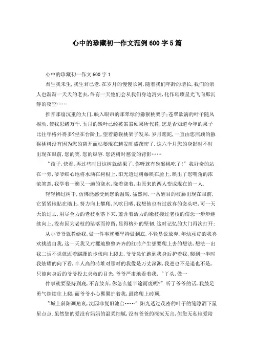 心中的珍藏初一作文范例600字5篇
