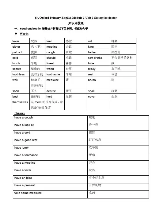上海市回民小学五年级5A Oxford Primary English Module 3 Unit 3 Seeing a doctor