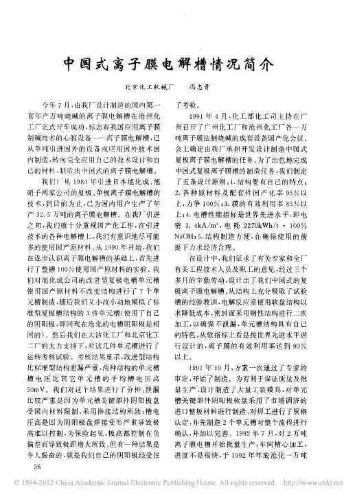 中国式离子膜电解槽情况简介[1]