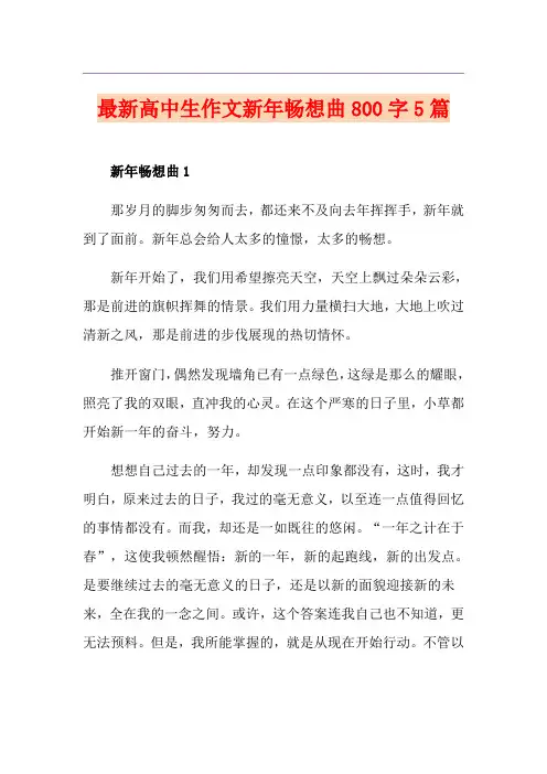 最新高中生作文新年畅想曲800字5篇