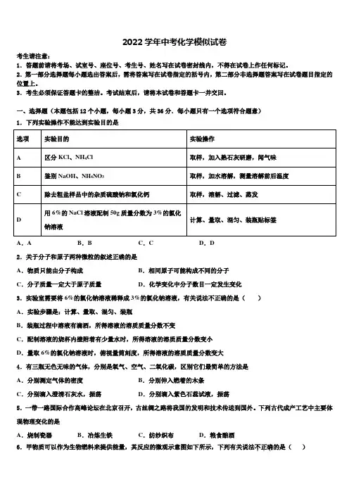 2022届广东省华师附中中考化学全真模拟试题(含解析)