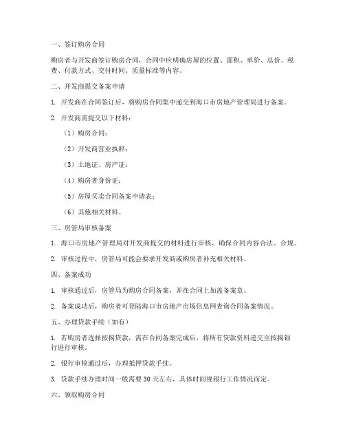 海口新房购房合同备案流程