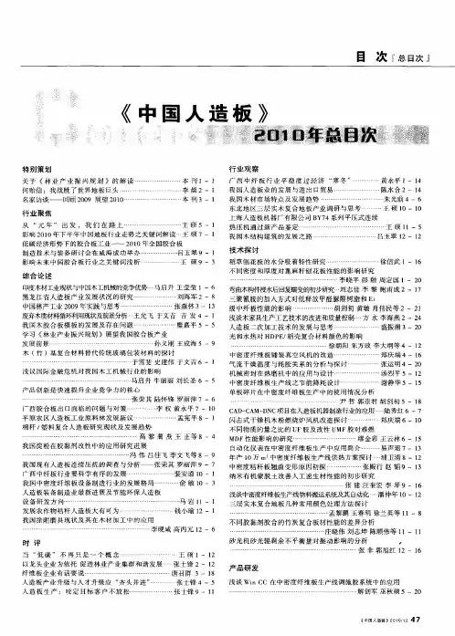 《中国人造板》2010年总目次