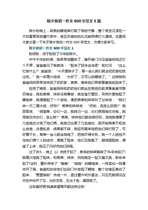除夕夜初一作文600字范文5篇