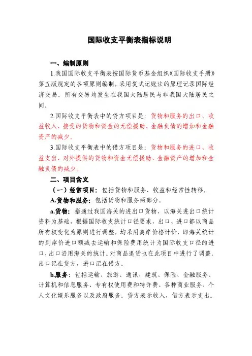 国际收支平衡表指标说明