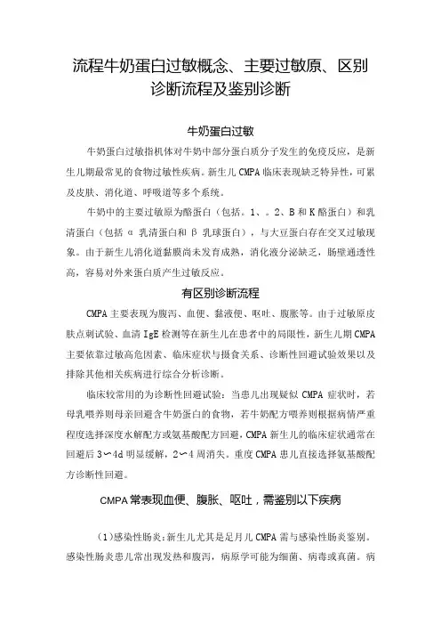 流程牛奶蛋白过敏概念、主要过敏原、区别诊断流程及鉴别诊断