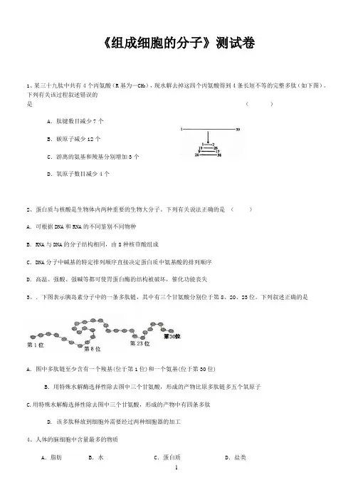 《组成细胞的分子》测试卷