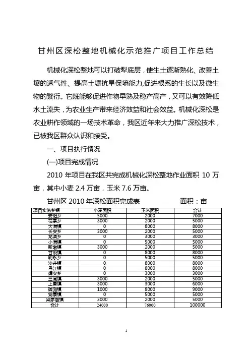 甘州区机械化深松整地项目工作总结