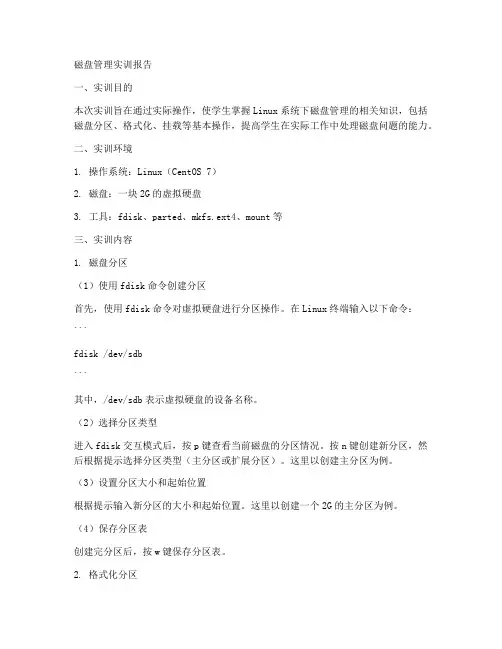 磁盘管理实训报告