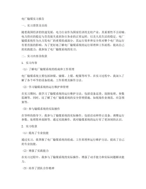 电厂输煤实习报告