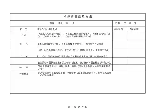 毛坯房验房专用表格(PDF打印版)