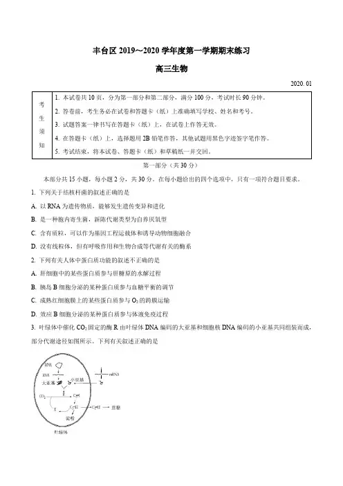 北京市丰台区2020届高三上学期1月期末考试生物试题