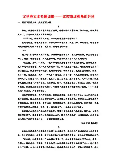 文学类文本专题训练——比较叙述视角的异同-高三语文二轮复习训练